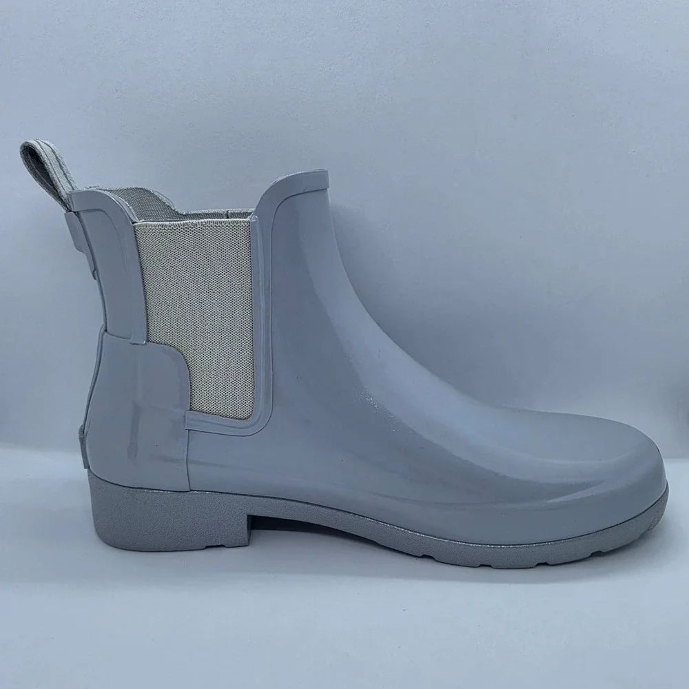 Hunter Original Refined Gloss Chelsea Boots Grey Waterproof Rain US 6 WFS1017RGL